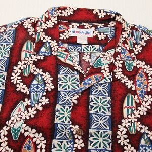 Aloha Line Shirt Mens Medium Hawaiian Surfboard Floral Vintage Button Up Casual
